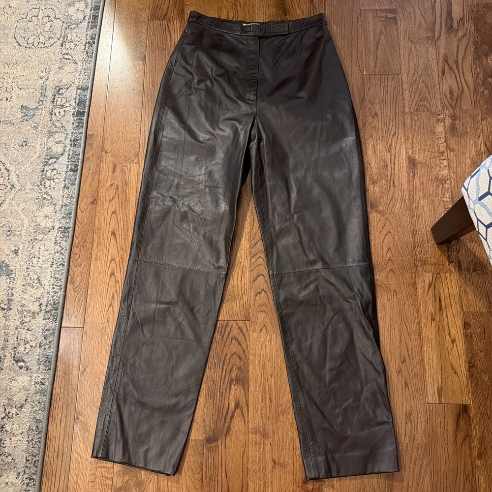 Apostrophe Women's Chocolate Brown Genuine Leather Straight Pants Excellent!!
